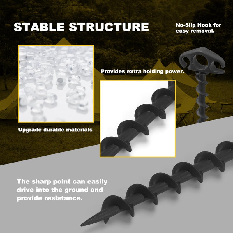 COBARYEN Tent Stakes Ground Anchors Screw in  6 Pack Sand Stakes for Beach 9.4 Inch Heavy Duty Spiral Tent Pegs for Camping  Party  Hiking  Outdoor Decoration (6  Black) - Image 3